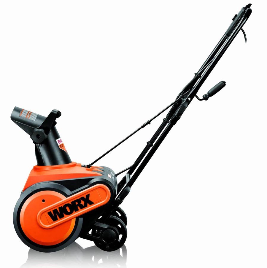 WORX WG650 snow blower from the side