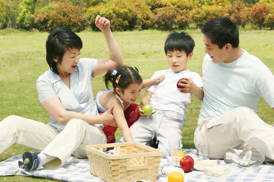 Asian family looking happy