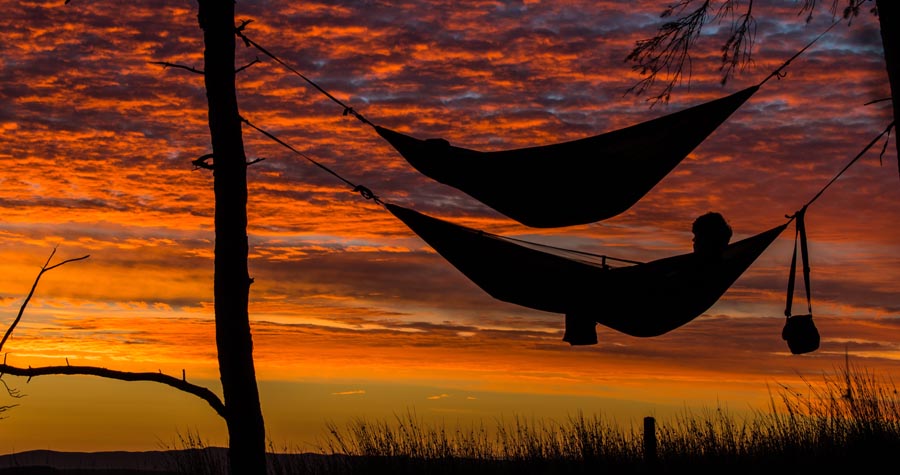 Person in hammock at dusk