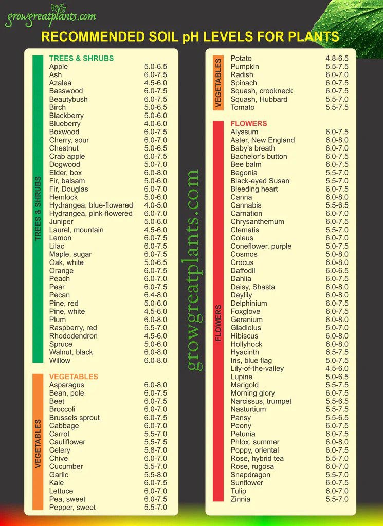 list of plants and preferred ph levels