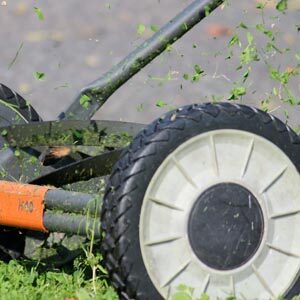 Close up of lawn mower blades