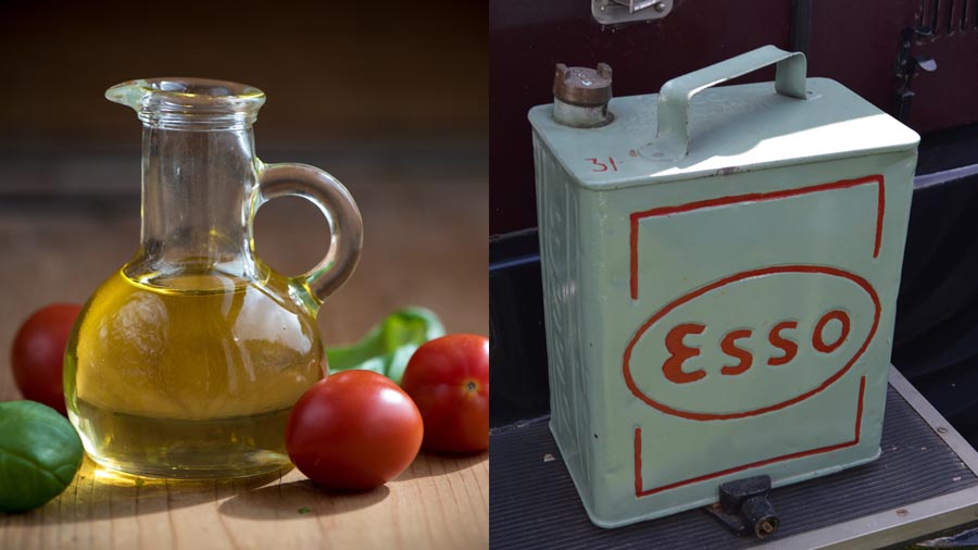Cooking oil and vegetable oil side by side