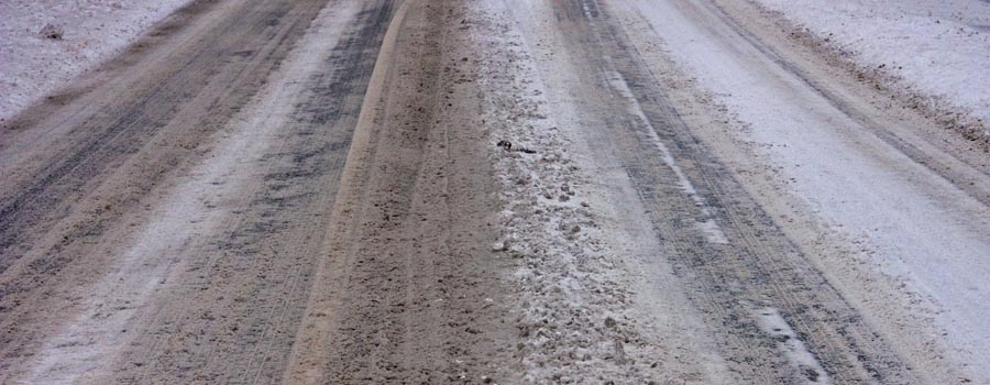 Salted road in winter